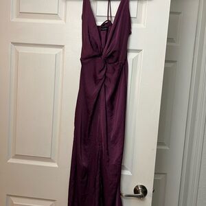 Plum Satin Twist-Front Dress